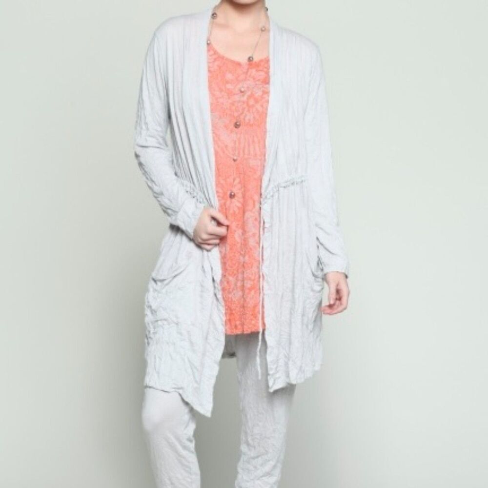 Chalet Lightweight Cardigan Jacket Size Large Lagenlook Cinch Tie Waist Pockets